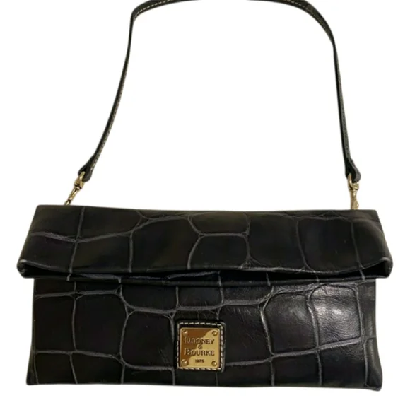 Dooney & Bourke Dennison Croc-Embossed Flap Clutch / Shoulder Bag (Dark Navy) - Picture 2 of 10